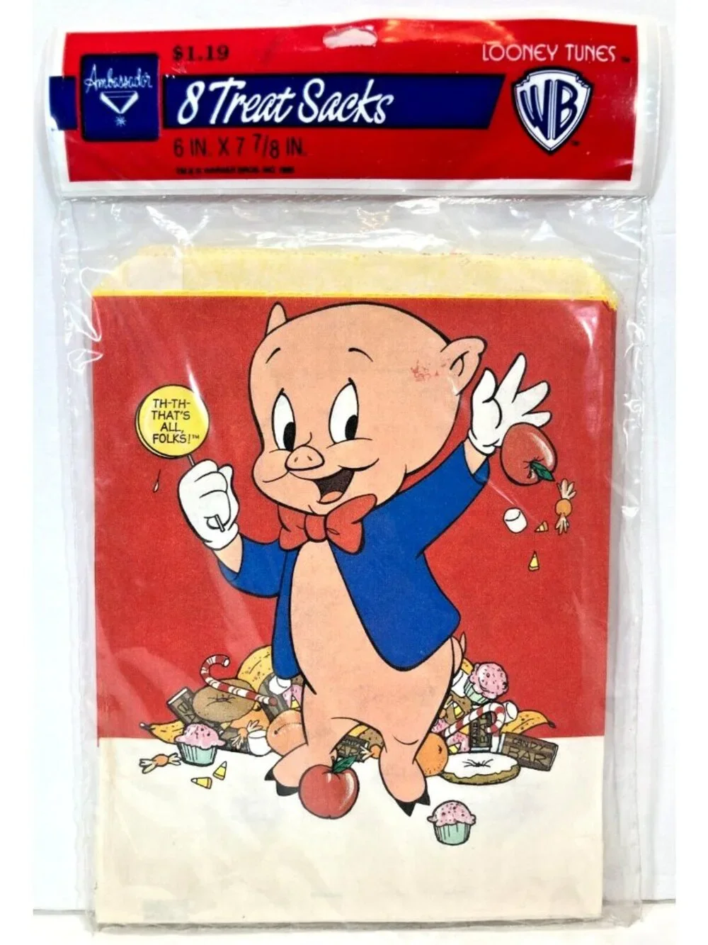 Vintage 1985 Porky Pig Looney Tunes Party Favor Goody Bags Treat Sacks Birthday
